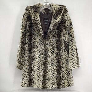Dennis Basso Faux Fur Soft Hooded Animal Print Coat Jacket Plush Luxury Size XS